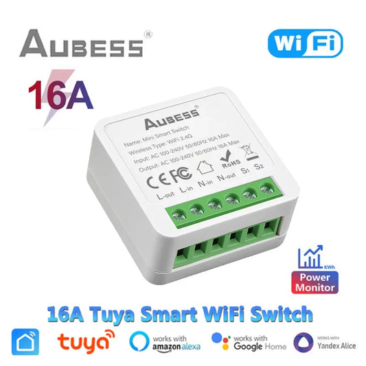 16A Tuya Smart WiFi Switch,2-way Mini Light Switch Power Metering Breaker